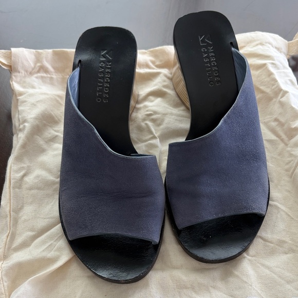 MERCEDES CASTILLO Shoes - MERCEDES CASTILLO Navy Suede Open-Toe Slide Mules